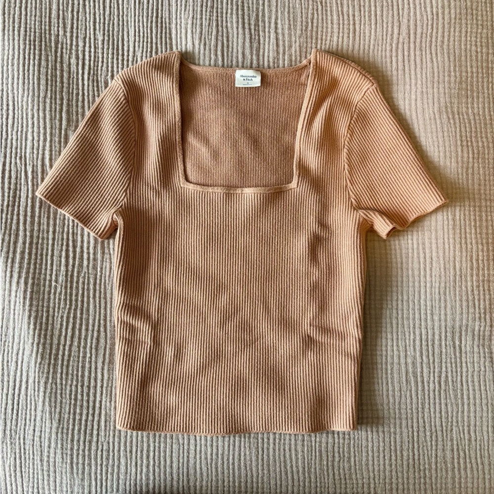Abercrombie knit rib square neck top - light pink - S